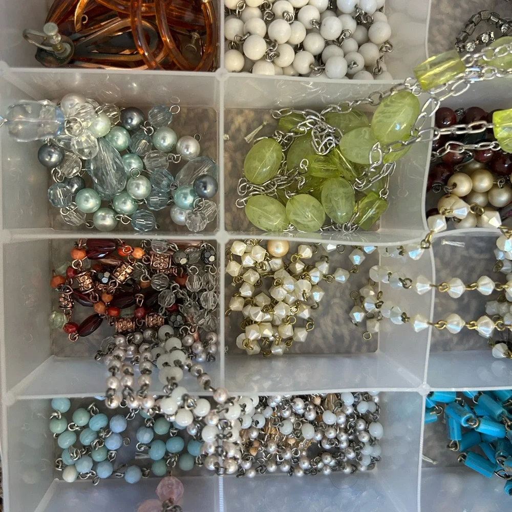 Box full oh AMAZING VINTAGE BEADED CHAIN and rhinestones